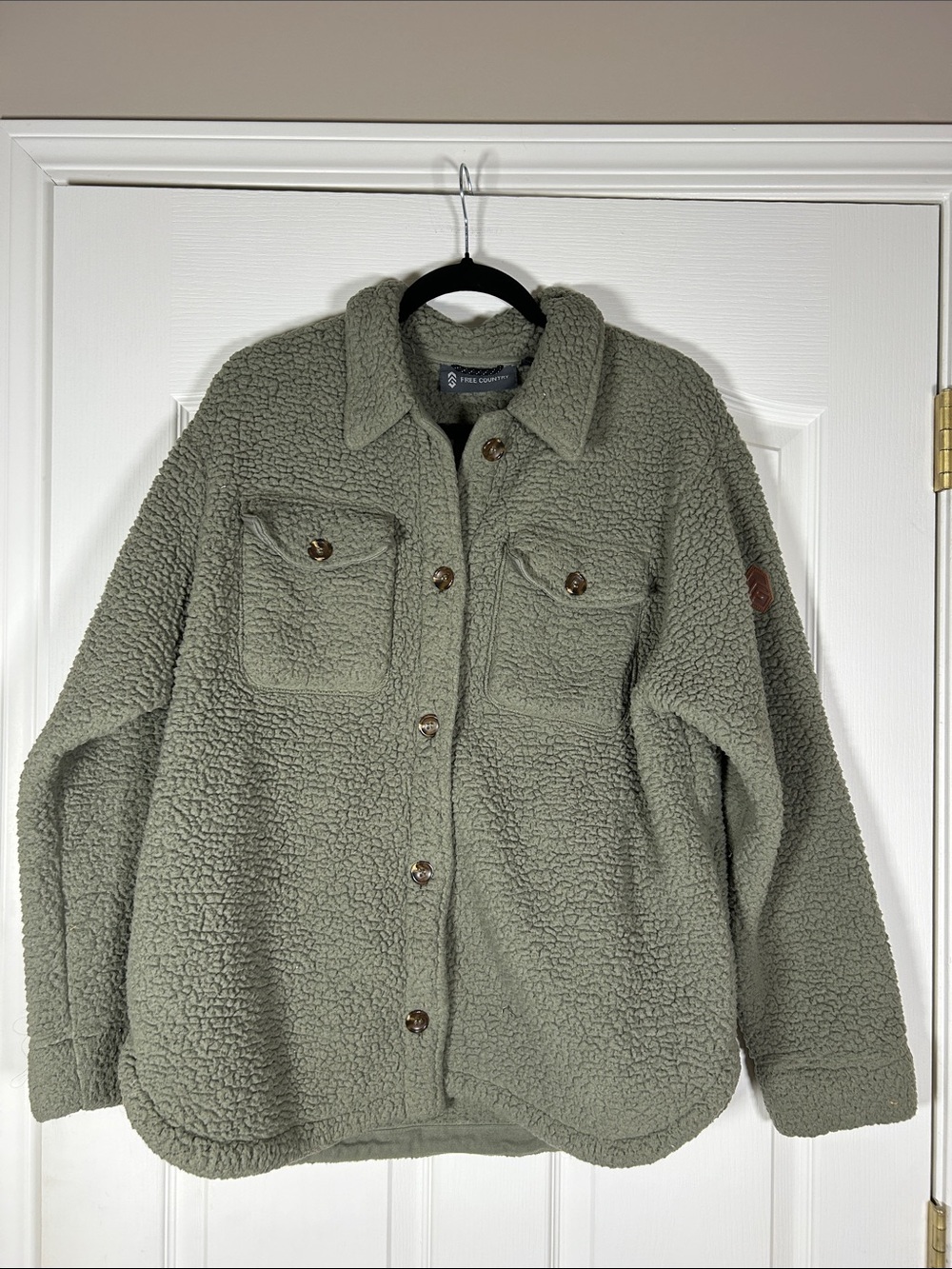 Cozy Sherpa Button-Up Free Country Jacket - Sage Green size large
